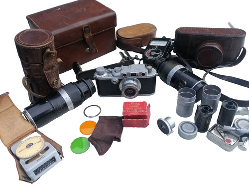 Leica iiia camera and lenses - and,